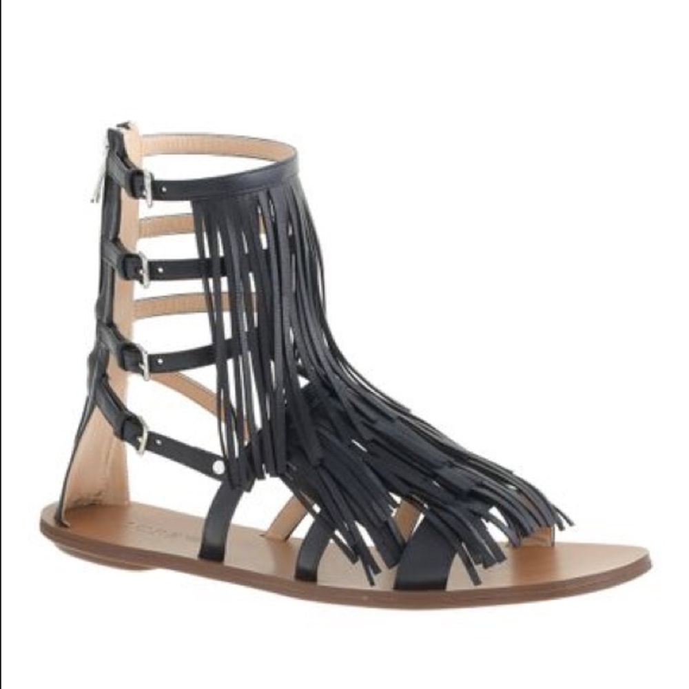 J Crew Navy Fringe Tall Gladiator Sandals